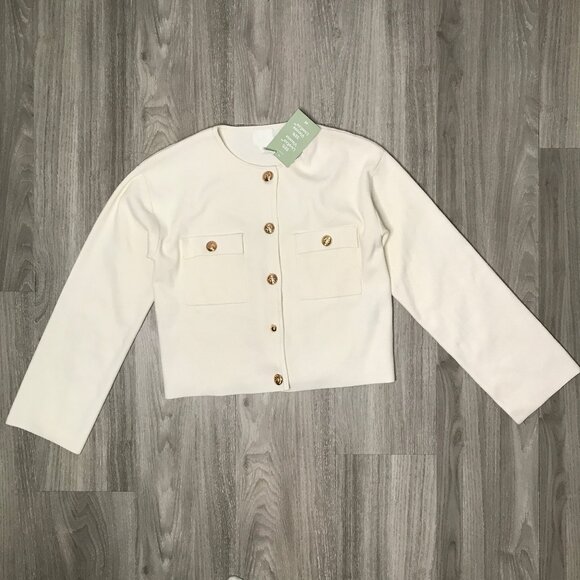 H&M Lady Cardigan Crop Crew Long Sleeve Pockets Womens XS - Picture 1 of 9